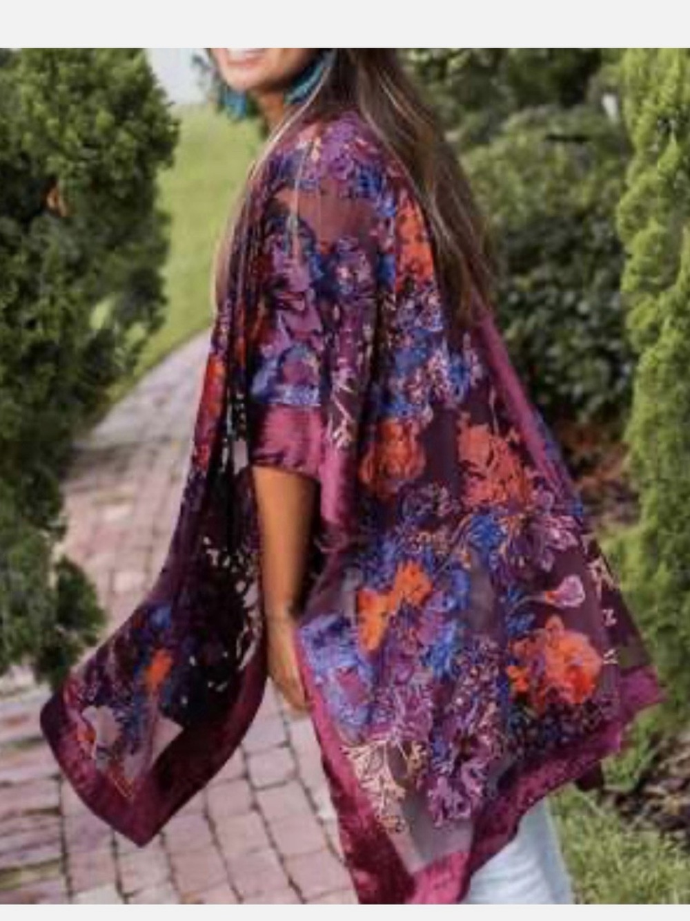 Natural Life Burnout Velvet Floral Kimono One Size